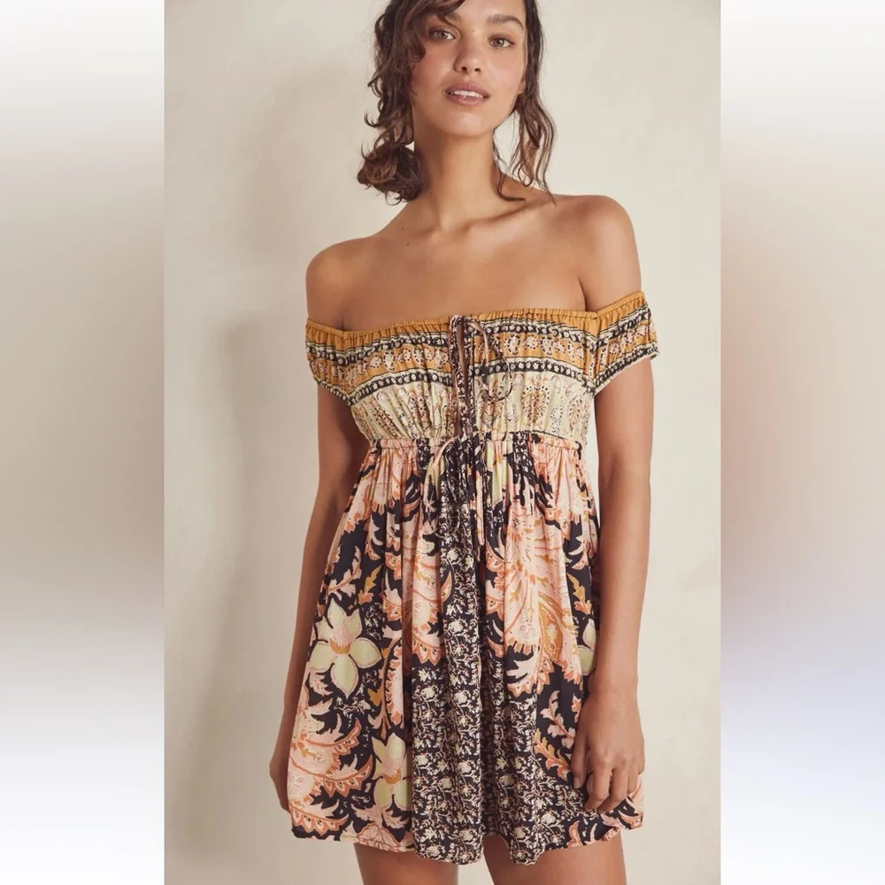 Free People Intimately Bali Mariposa Patterned Colourful Mini Slip Dress Medium - Picture 2 of 16